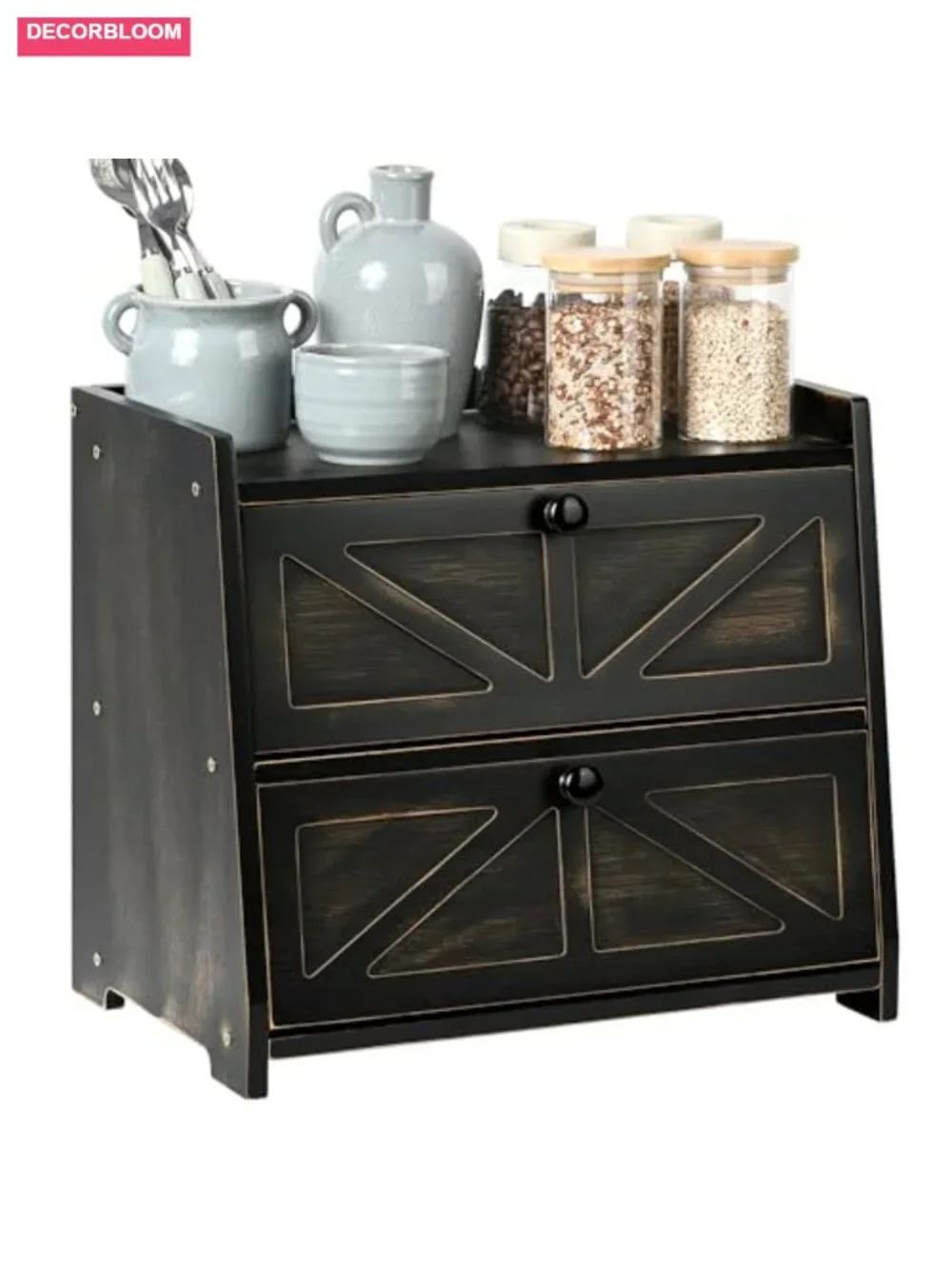 2-Tier Bamboo Bread Box for Kitchen Countertop Storage with Doors